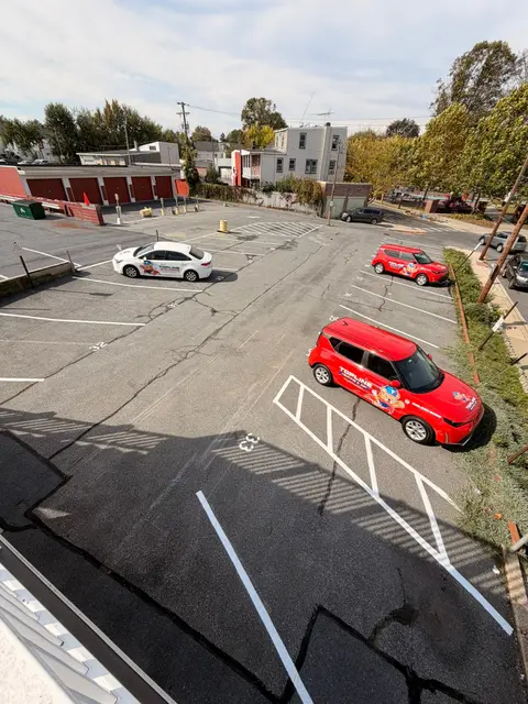 Parking lot with ADA hatching seen from an elevated angle